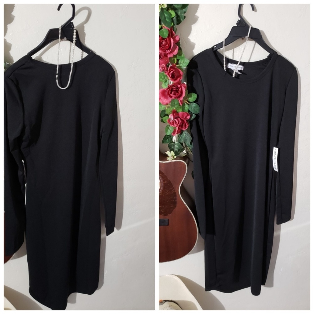 NEW DRESS MIDI COLOR BLACK WANTMYLOOK SIZE LARGE - Picture 5 of 8